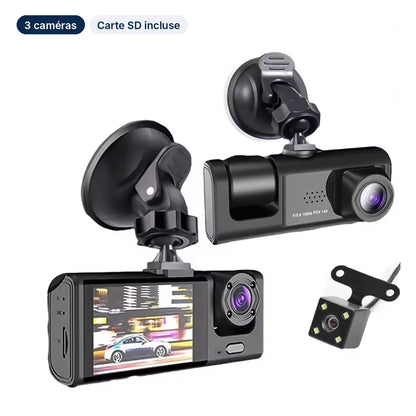 Dashcam VisionRoute 3 caméras : avant, intérieure et arrière, carte SD incluse