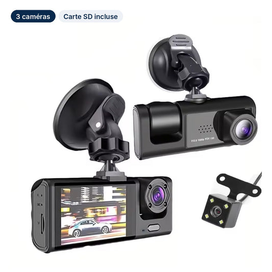 Dashcam VisionRoute 3 caméras : avant, intérieure et arrière, carte SD incluse