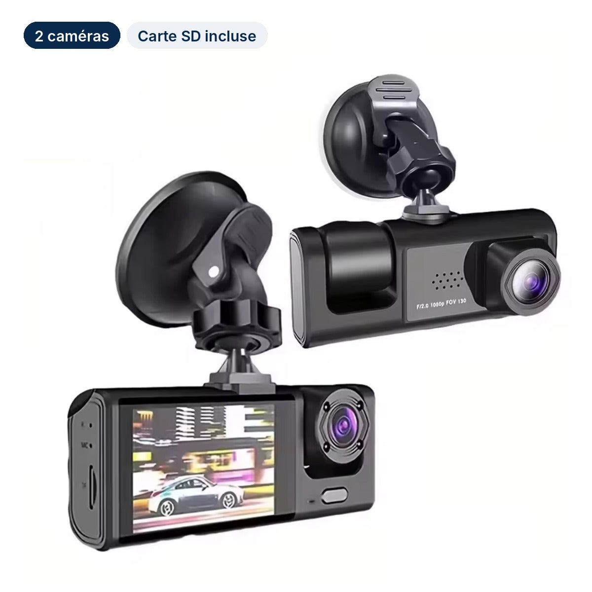 Dashcam VisionRoute 2 caméras : avant et intérieure, carte SD incluse