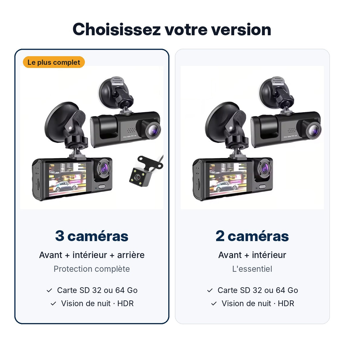 Comparatif des versions 3 caméras et 2 caméras