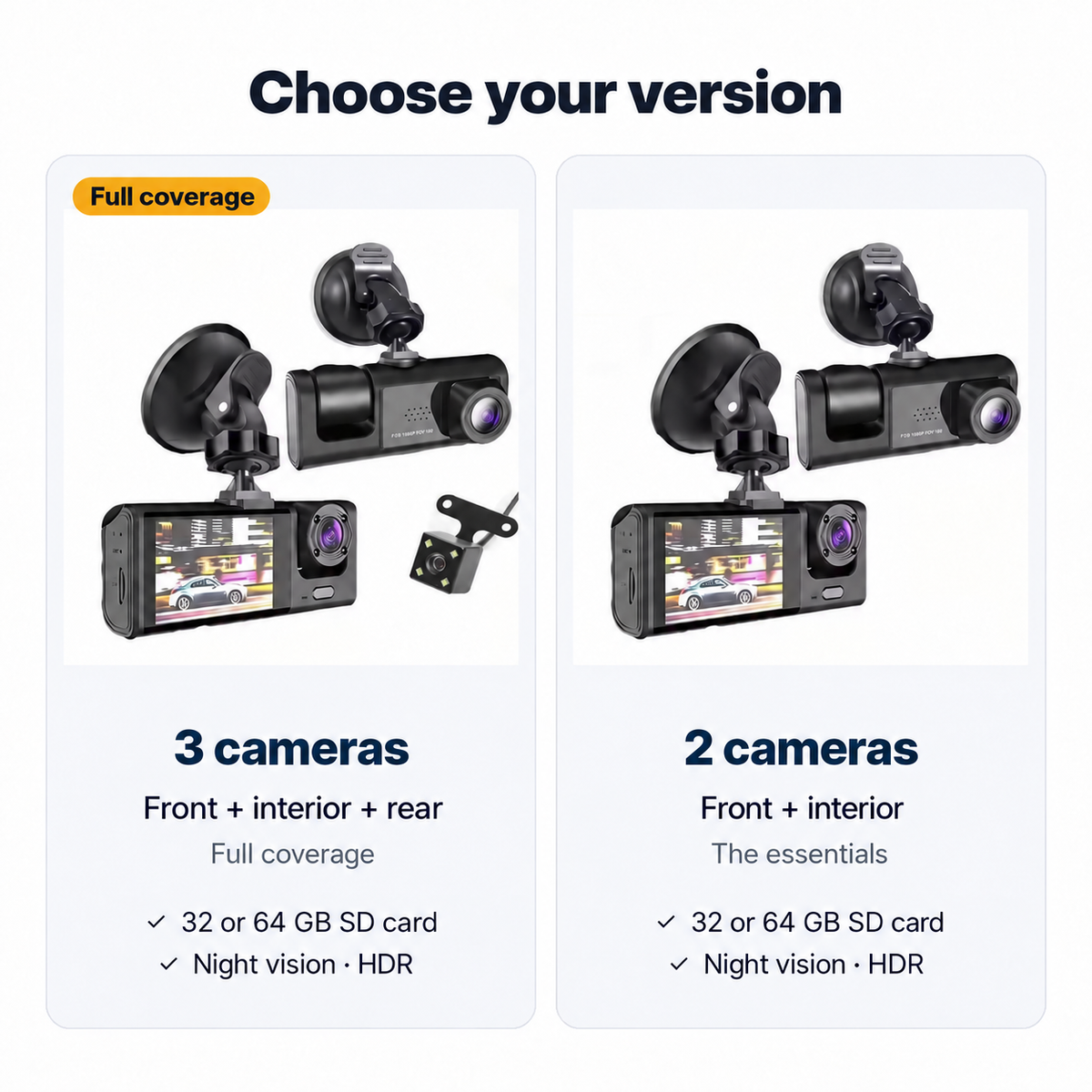 3-camera and 2-camera versions compared